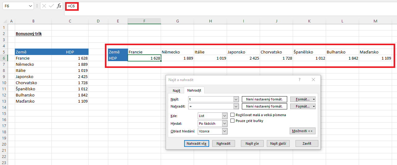 Jak otočit sloupec v Excelu?
