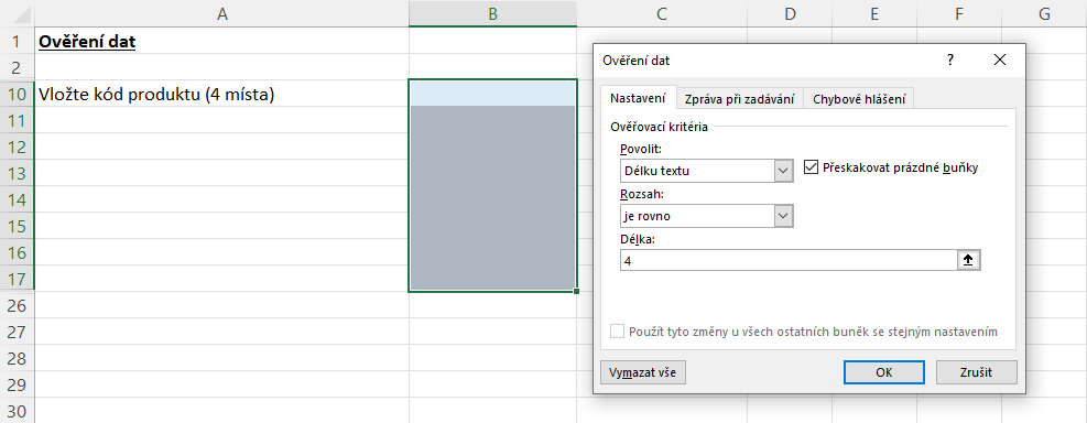 Ověření dat v Excelu 12