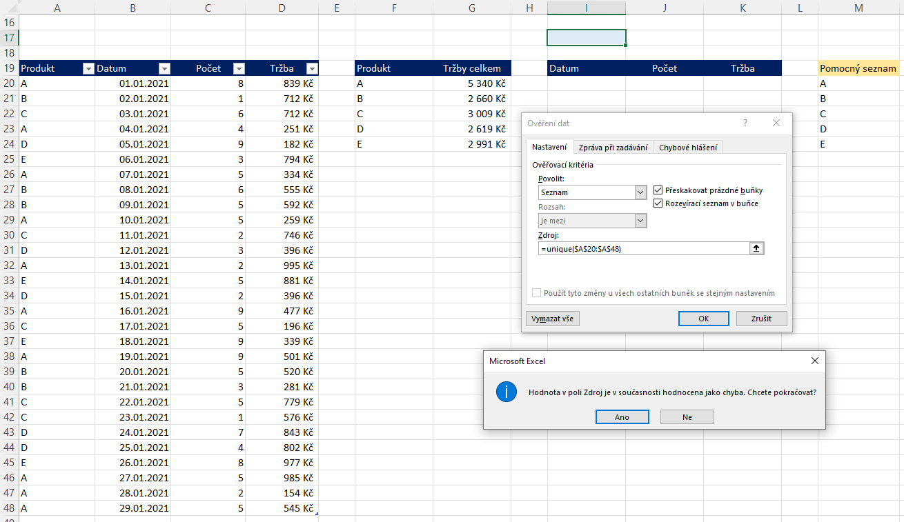 Jak udělat křížek v Excelu?